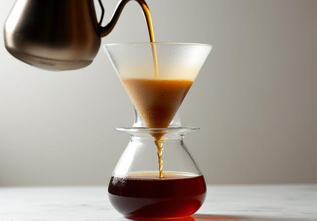 Hældekaffe med præcision i et minimalistisk miljø