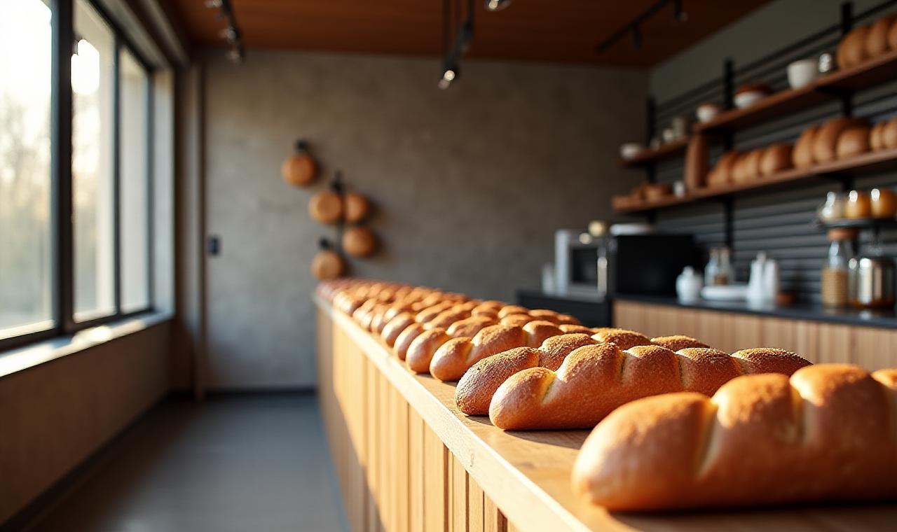 Artisan brød arrangeret i et arkitektonisk grid